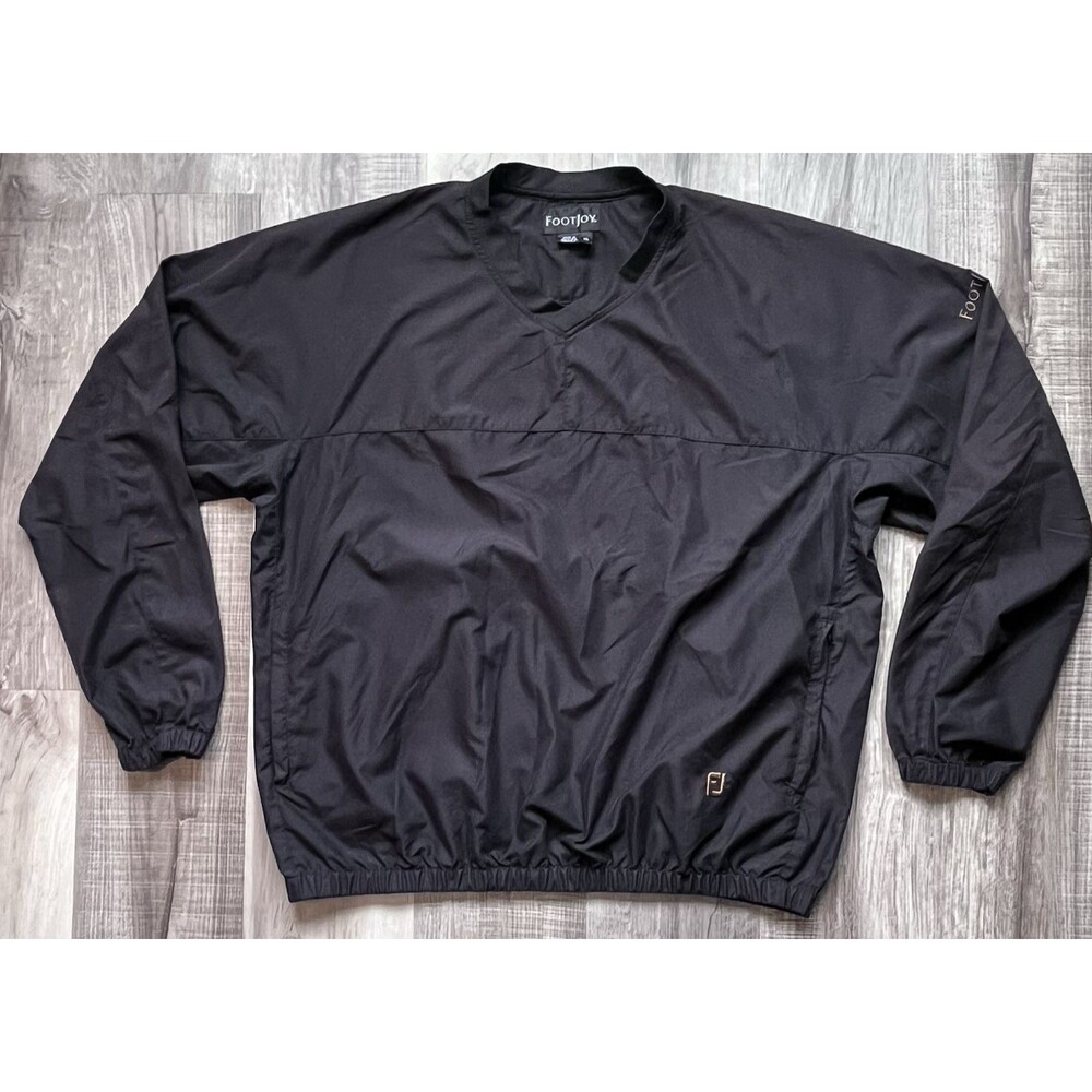 FootJoy Long Sleeve Pullover Windbreaker XL Black V Neck Pockets Lightweight